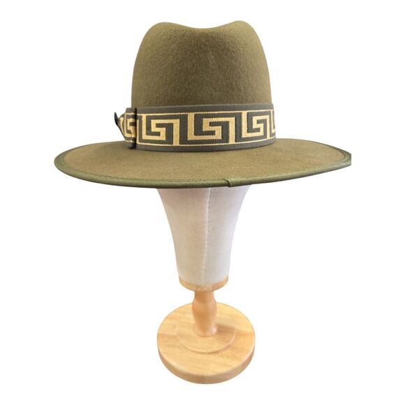 MEN'S BRUNO CAPELO WESLEY OLIVE/ GOLD WIDE BRIM PINCH FRONT FEDORA HAT. WE-976 - Picture 3 of 8